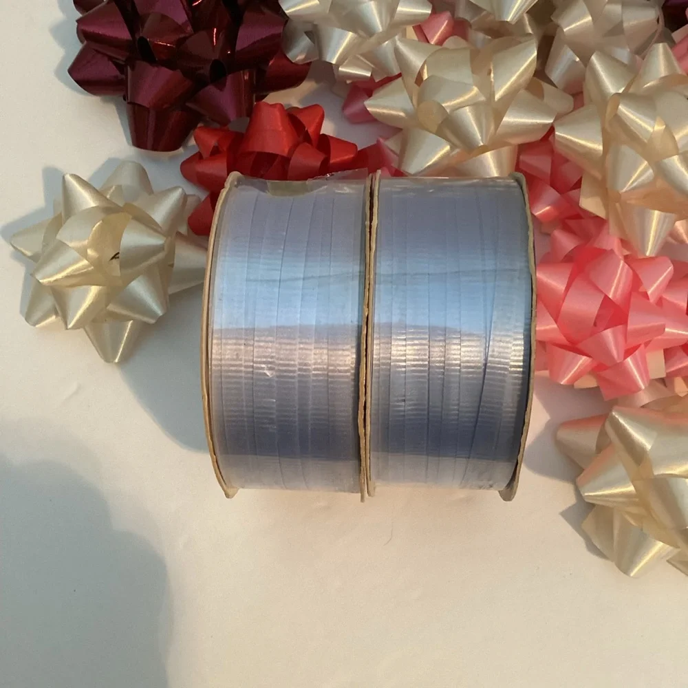 Bows& curling ribbon,🆕 self stick gift package small bows,mostly mini silver